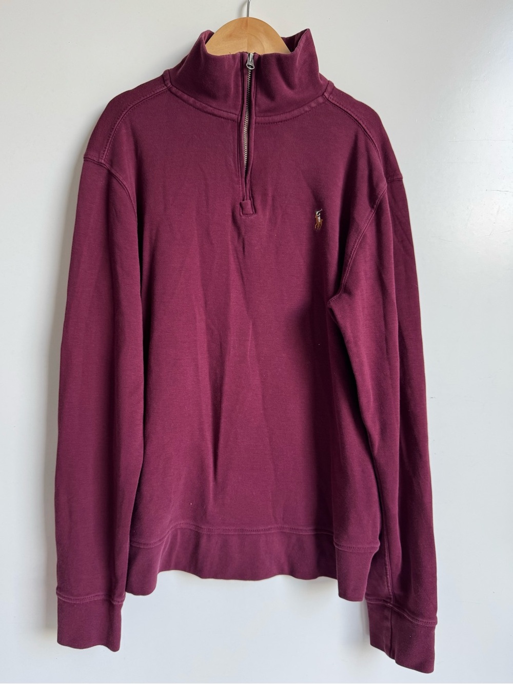 Ralph Lauren‎ Cotton Interlock Quarter-Zip Pullover Maroon Boy Large 14 Cotton